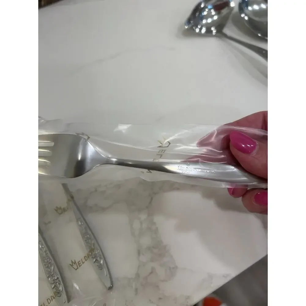 NEW Eldan ELD18 Set Of 4 Salad Forks MAY ROSE Textured Roses Stainless Vtg MCM